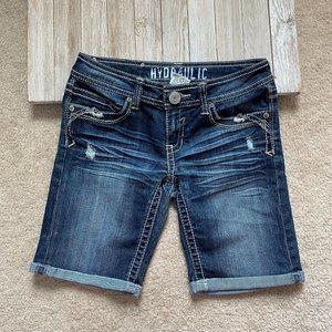 Hydraulic Juniors 5 / 6 Cuffed Denim Dark Wash Bermuda Shorts Threaded Accents
